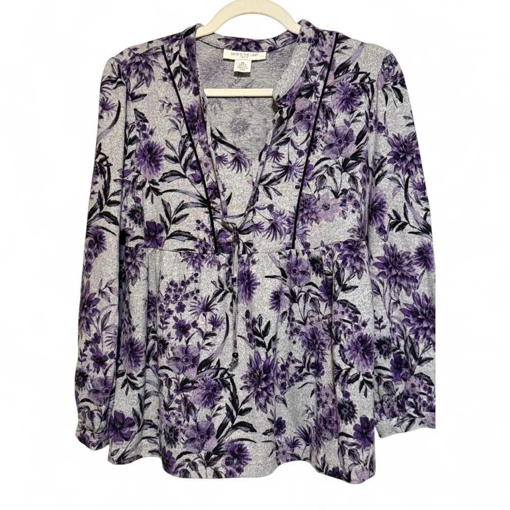Skye’s the Limit Floral Purple and Gray Women's Top
